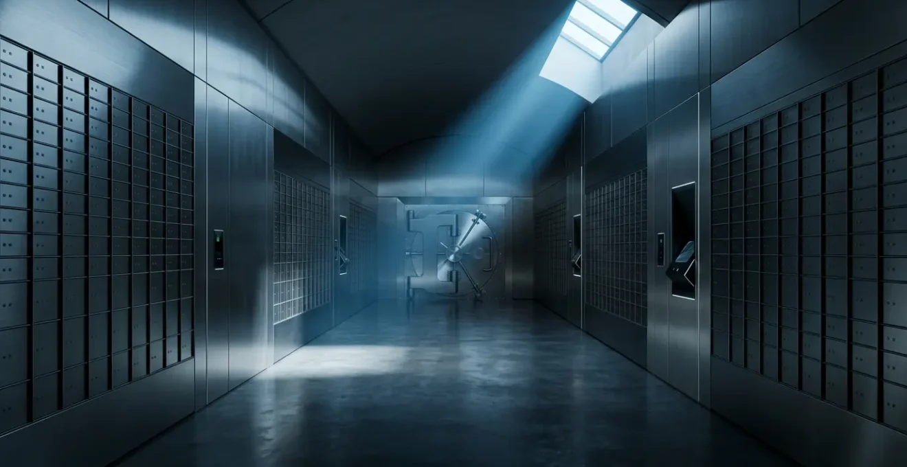 Vue conceptuelle d'objets de valeur sous protection avec système de sécurité sophistiqué