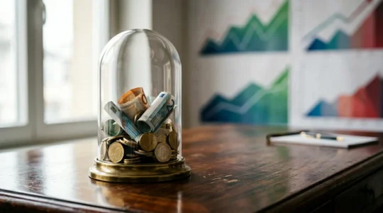 Vue conceptuelle de la protection de l'épargne face à l'inflation avec pièces et billets européens