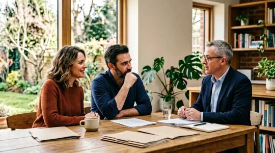 Couple examinant des documents juridiques avec conseiller