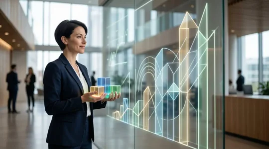 Personne devant un tableau de planification financière avec graphiques et objectifs patrimoniaux