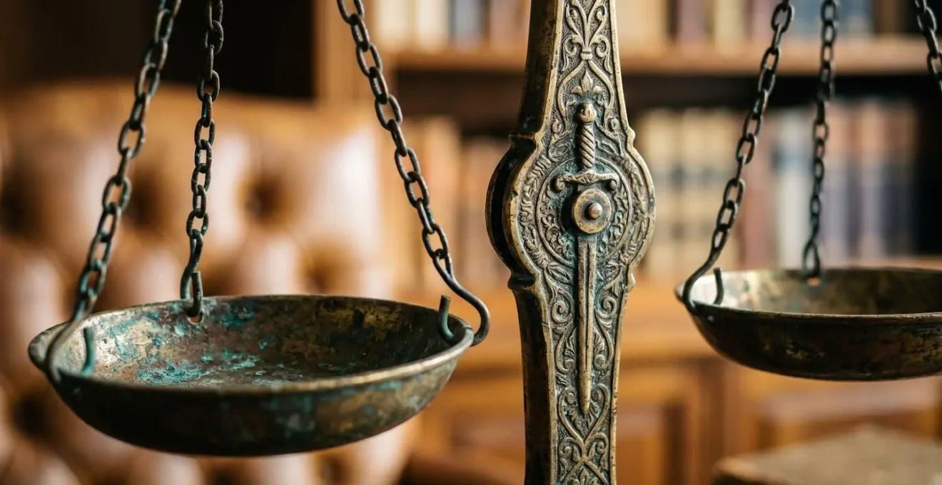 Balance de justice en bronze ancien symbolisant l'équilibre entre réserve héréditaire et quotité disponible