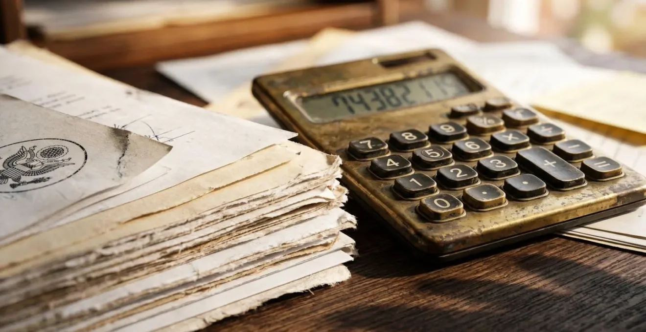 Bureau avec dossiers administratifs et calculatrice montrant l'organisation des aides