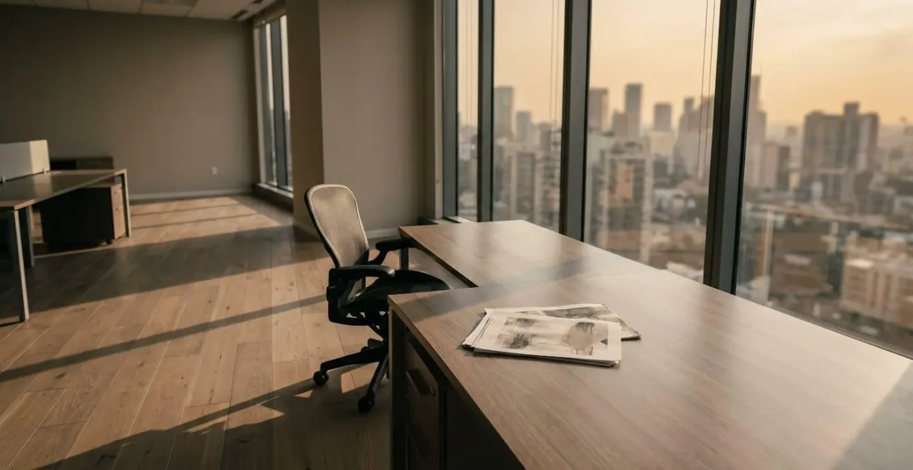 Bureau professionnel vide avec factures empilées sur le bureau