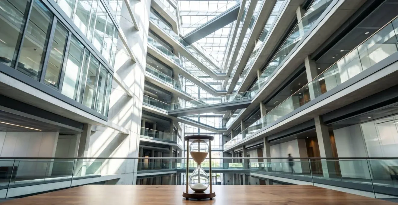 Concept visuel d'investissement en SCPI avec perspective temporelle pour la retraite
