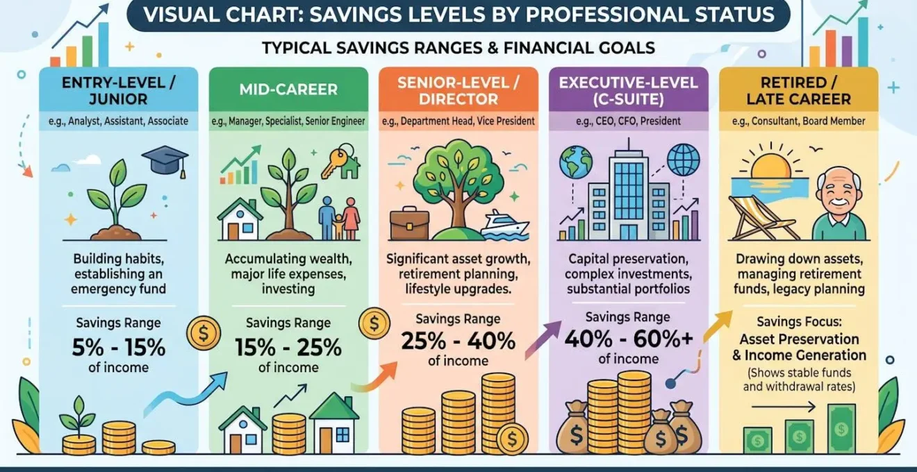 Graphique visuel montrant différents niveaux d'épargne selon le statut professionnel