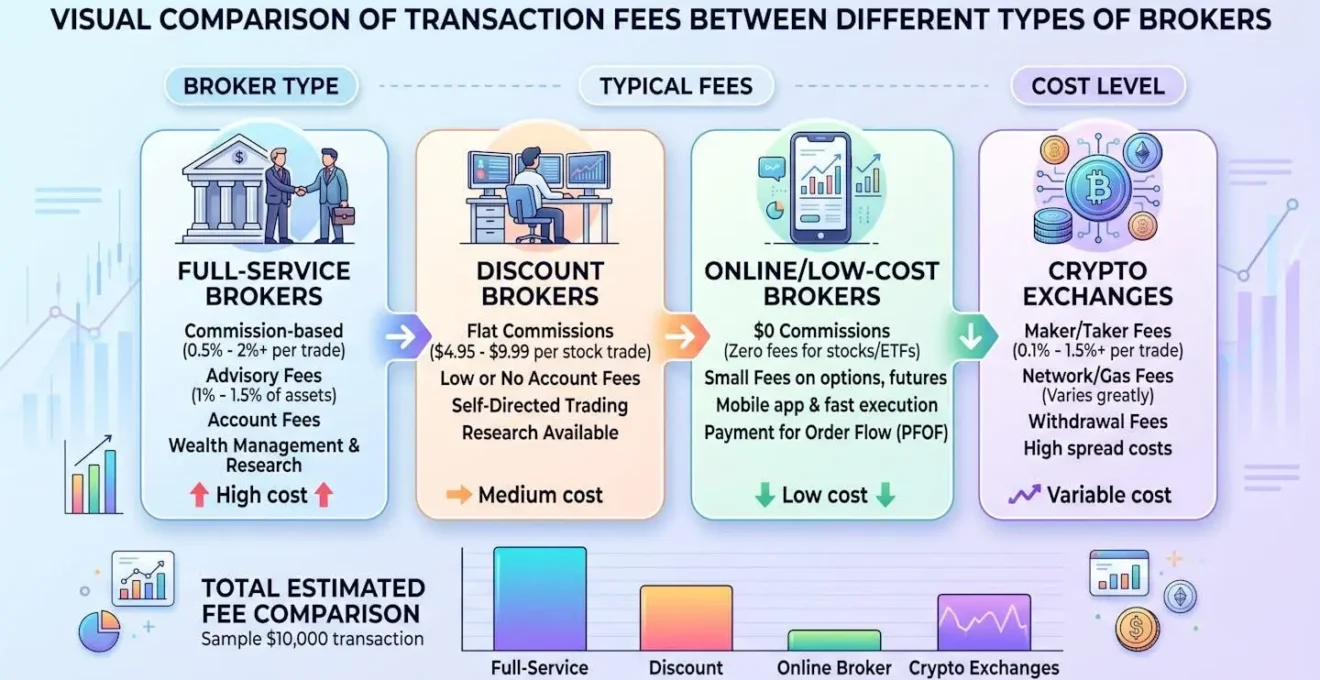 Comparaison visuelle des frais de transaction entre différents types de courtiers