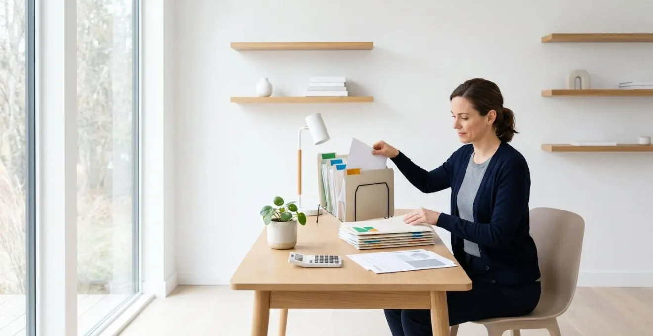 Salarié organisant ses documents de portabilité prévoyance dans son bureau