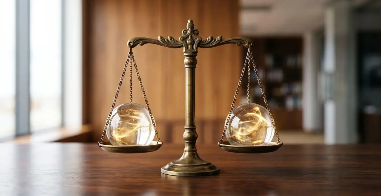 Balance symbolique équilibrant deux sphères représentant les patrimoines