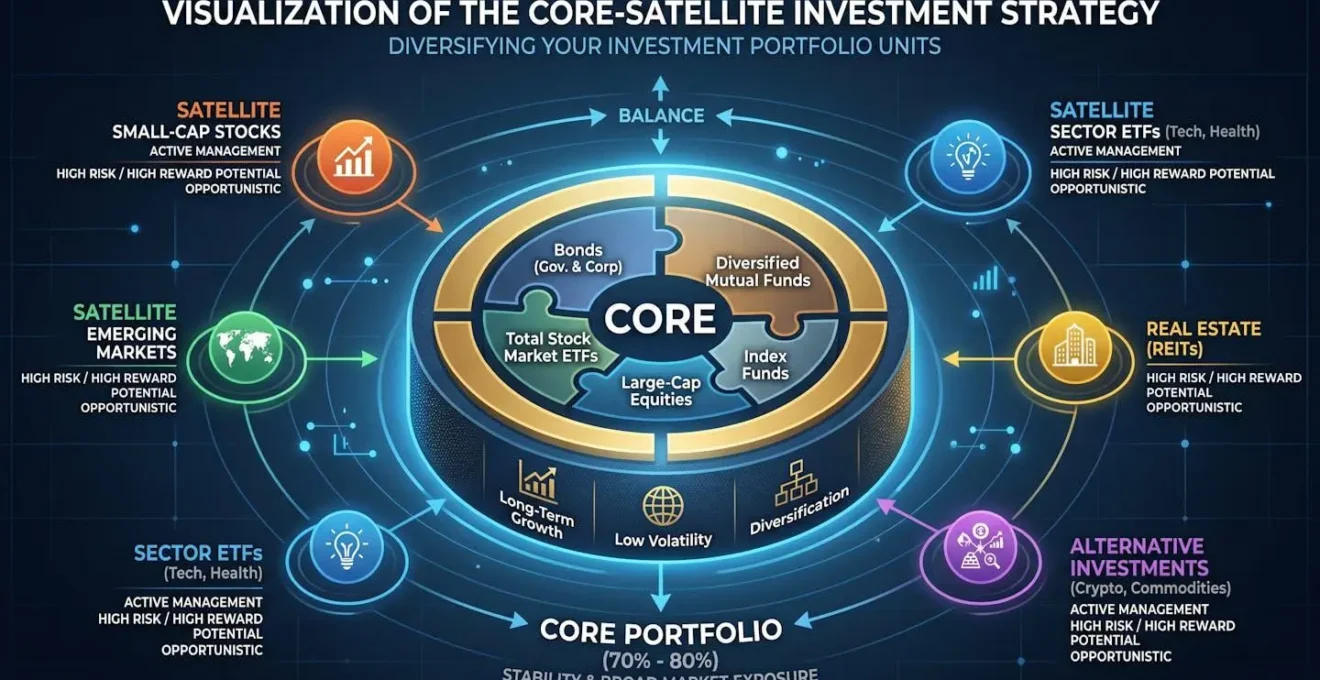 Visualisation de la stratégie Core-Satellite pour diversifier son portefeuille d'unités de compte